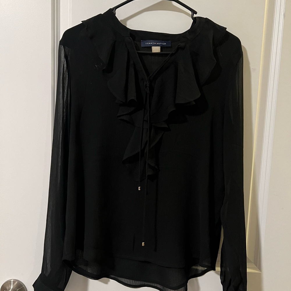 Tommy Hilfiger Black Ruffle Blouse | Size Small